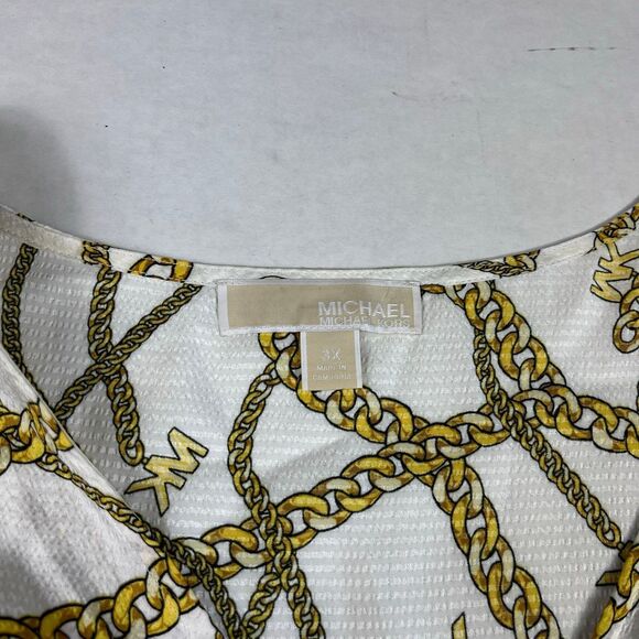 Michael Kors Logo Chain Print Blouse V-Neck Classic Bold Short Sleeve Top 3X - Picture 4 of 10